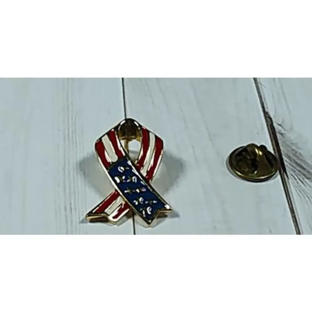 Red White & Blue Ribbon Pin for Hat, Lapel, Lanyard, Apron, Jacket or Backpack